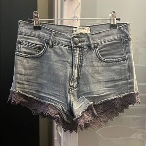 Free People Gray Jean Shorts with Distressed Hem